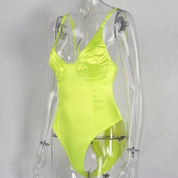 Neon Bodysuit Top Teddy Sleeveless Sling Satin - Picture 4 of 8
